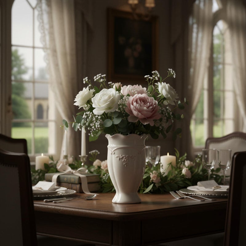 hjn White Ceramic Vase- French Flower Vase for Decor Small Vintage Vases for Flowers/Home Decoration/Kitchen/Table/Living Room/Shelf/Mantel/Office-Height-6.8" - Image 4